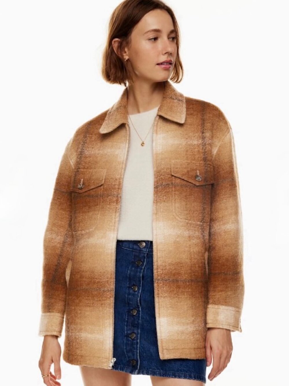 Wilfred Free Heartland Wool Plaid Shirt Jacket Shaket M Full Zip 90s Grunge